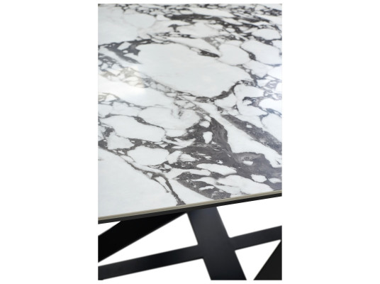 Стол VICENZA 180 раскладной GLOSS BULGARI WHITE, керамика / Черный, ®DISAUR